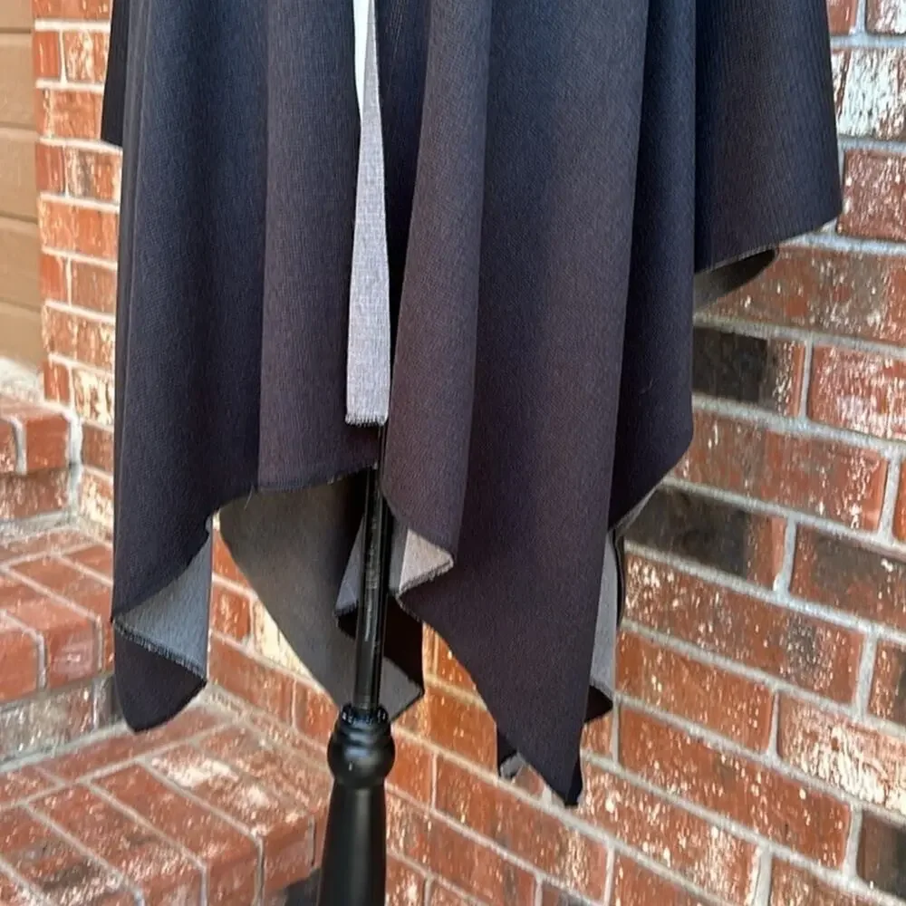 Kevia Reversible Knit Poncho Cape Black Gray Open Front Shawl Sweater One Size